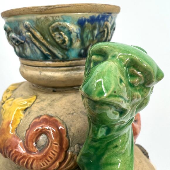 Czecho-Slovakia Erphila Art Pottery Vase Dragon Double Handles Czechosloval 858 - Picture 7 of 13